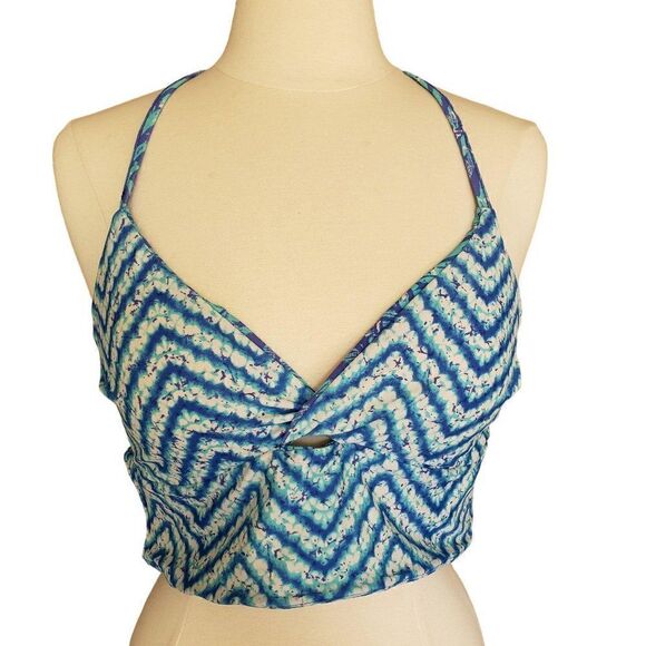 Women's Swimwear Tankini T-Back Beach Blue Reversible V-Neck Bikini Top XL - Picture 4 of 9